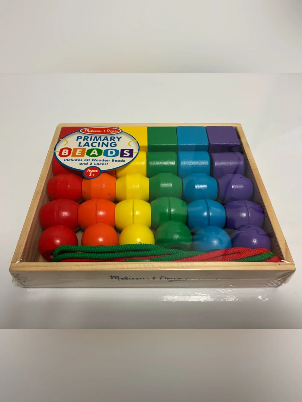 Melissa & Doug Rainbow Wooden Lacing Beads - Red Orange Yellow Green Blue Purple